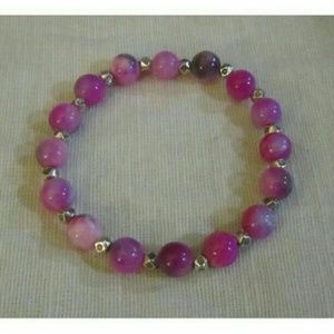 Pink Purple agate gemstones bracelet gift boxed
